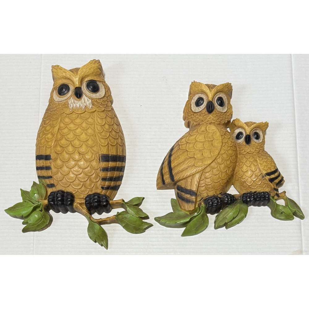 HOMCO - Vintage 70s DART IND Owl Family Wall Art #7403 - 2 Piece MCM Made in USA